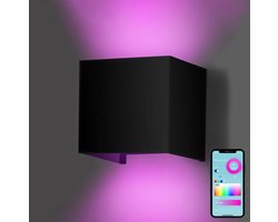 Gologi Slimme Wandlamp – Binnen en Buiten – Up Down Verlichting – Dimbaar – Industrieel – Smart Lamp – Buitenlamp – Waterdicht – Energiezuinig en Roestvrij – RGB – Met App – Zwart