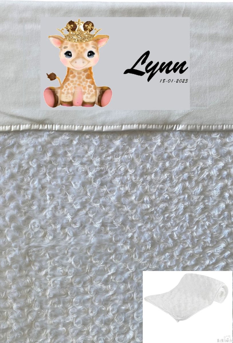 Soft Touch Babydeken Wit Giraffe met naam en geboortedatum - Wiegdeken met naam - extra zacht 75 x 100 cm - Gepersonaliseerd - Babydekentje voor ledikant - Meisje - Babydeken voor kinderwagen - Kraamcadeau - Kraamcadeau met naam - deken met naam