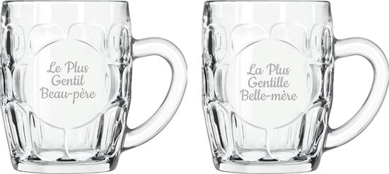 Chope à bière gravée - 55cl - Le Plus Gentil Beau-père & La Plus Gentille Belle-mère