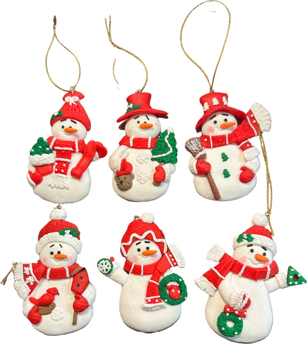 Kerstdecoraties - Hanger voor in de Kerstboom - Sneeuwmannetjes - 6 Stuks Sneeuwpoppen