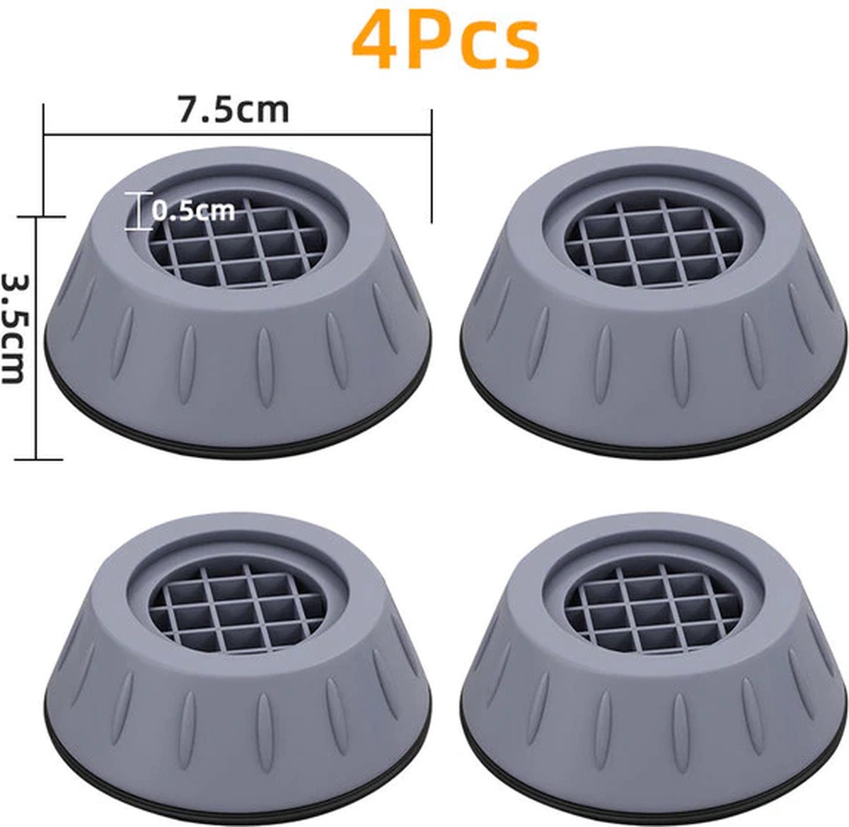MisFun 4 stuks wasmachine-onderlegger, trillingsdemper wasmachine, antislipmat wasmachine, antislip en geluidsreducerend, voor wasmachines en drogers (8,5 cm