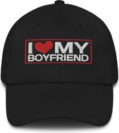 Yupoong - Heren Baseball Cap - Dames Pet - Geborduurd I Love My Boyfriend - Zwart - 1 Maat (verstelbaar)