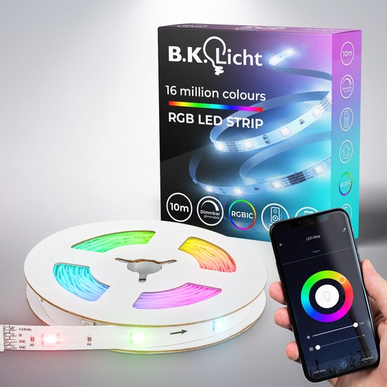 B.K.Licht - RGBIC LED Strip - 10 meter - smart WiFi - muzieksensor - lopende verlichting - slimme verlichting - met App