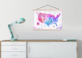 Affiche scolaire - Wereldkaart - Aquarelle - États-Unis - 90x60 cm