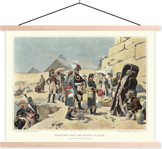 Posterhanger incl. Poster - Schoolplaat - Illustratie van Napoleon Bonaparte die in Egypte staat - 60x45 cm - Blanke latten