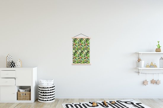 Porte-affiche avec affiche - Affiche scolaire - Fleurs - Hibiscus - Vogel - Motif - 40x60 cm - Lattes vierges