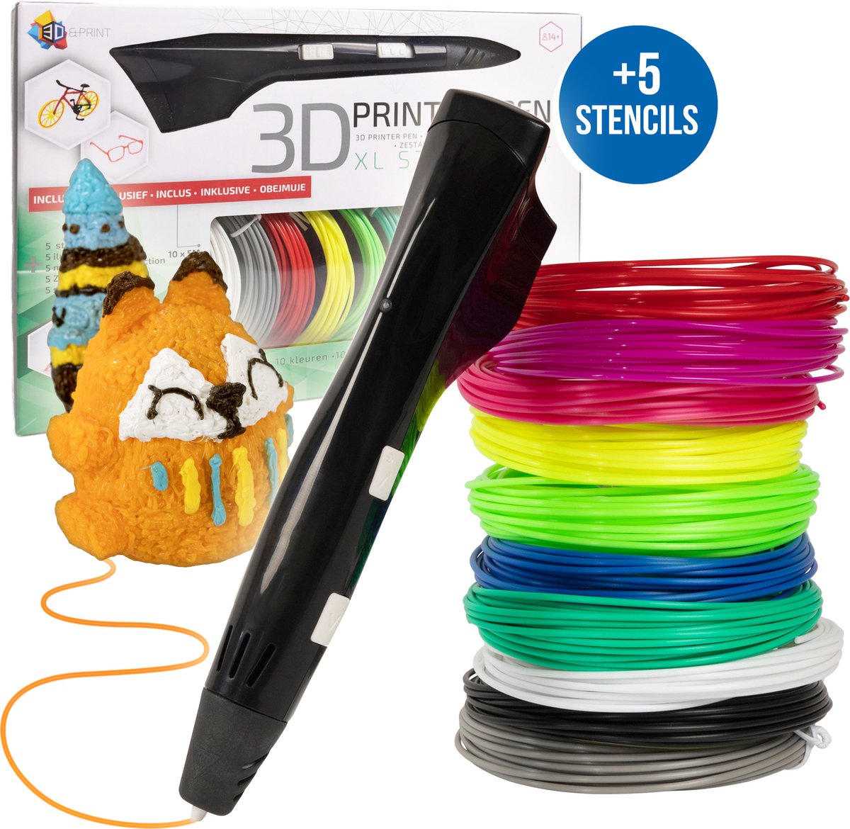 3D&Print® 3D-Pen Starterspakket Zwart - Incl. 50 Meter PLA Filament  Vullingen in 10... | bol.com