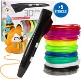 3D&Print® 3D-Pen Starterspakket Zwart - Incl. 50 Meter PLA Filament Vullingen in 10 Kleuren - 5 Stencils - Starterkit voor Kinderen en Volwassenen
