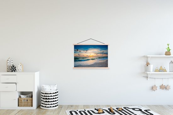 Porte-affiche avec affiche - Affiche scolaire - Plage - Mer - Coucher de soleil - 60x40 cm - Lattes vierges