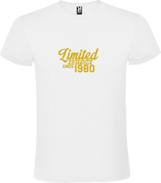 Wit T-Shirt met “Limited sinds 1980 “ Afbeelding Goud Size XL