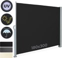 GoodVibes - Uittrekbaar Windscherm - Uitschuifbare Zijluifel 180 x 0-300cm - voor Balkon/Terras/Tuin - Ondoorzichtig - Water- en UV-bestendig - Privacyscherm, Zonwering - Zwart