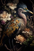 Kleurrijke kraanvogel bloemen poster - 80 x 120 cm