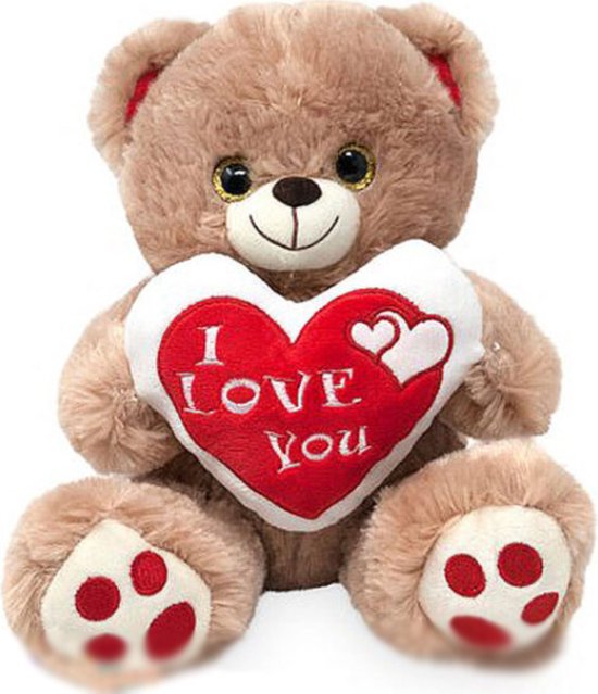 Bruine Teddybeer met Hart ”I Love You” (Wit/Rood) 32 cm {Cadeau - Ik hou  van jou / I... | bol.com