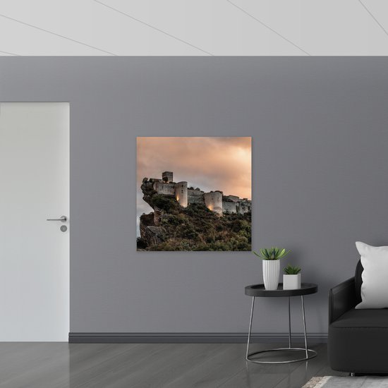 WallClassics - Panneau en mousse PVC - Kasteel sur une Berg - 100x100 cm Photo sur panneau en mousse PVC