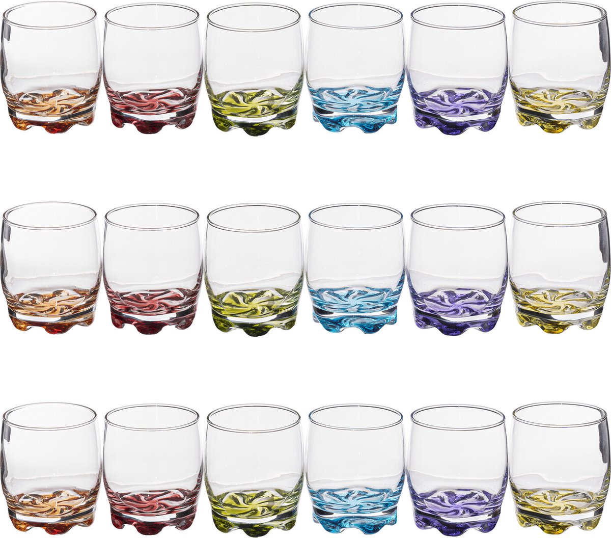 Secret de Gourmet Drinkglazen 18x stuks - waterglazen - 310 ml - kleurenmix bodem