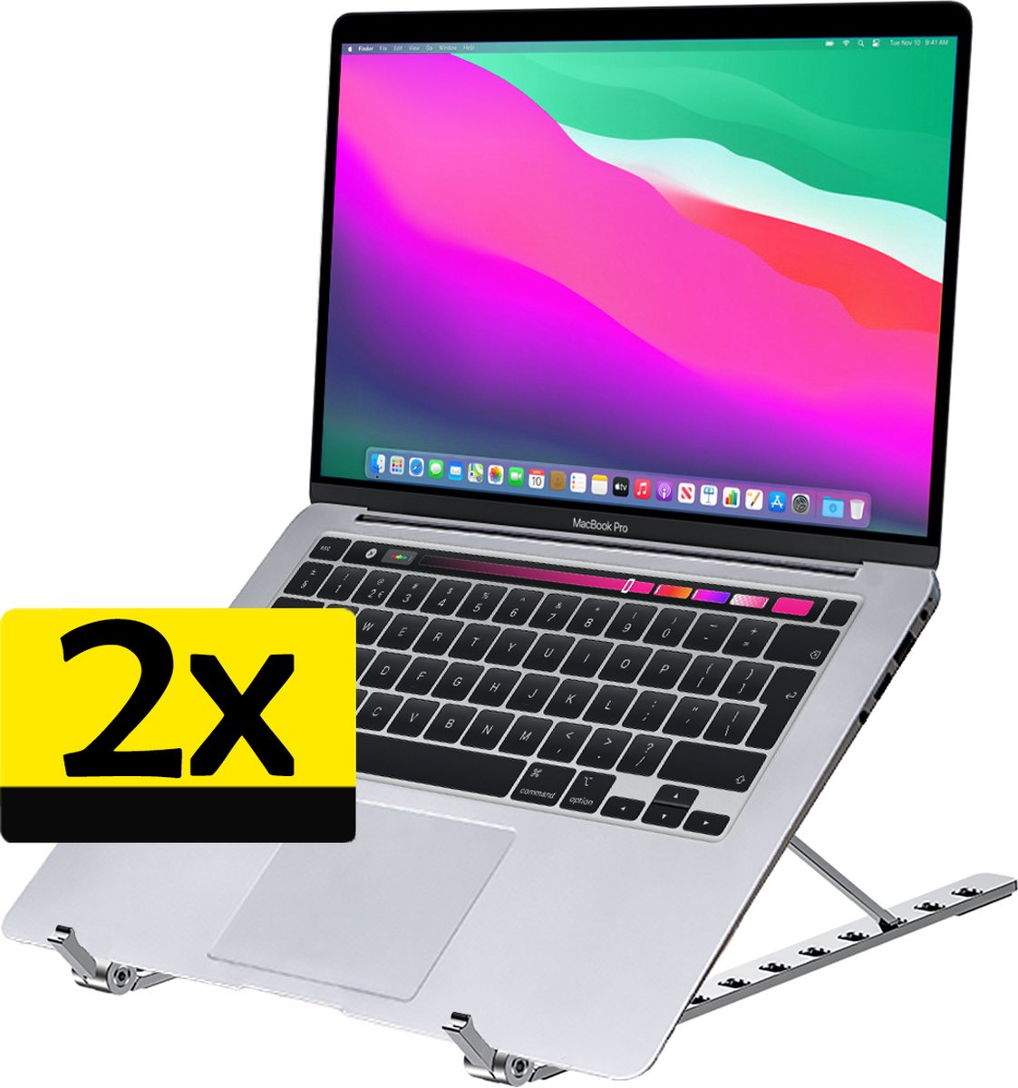 Laptop Stand Aluminium Standaard Opvouwbaar - Laptop Standaard Verstelbaar Ergonomisch - Zilver – 2 Stuks