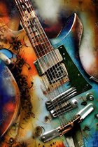 JJ-Art (Aluminium) 60x40 | Elektrische gitaar abstract, graffiti in olieverf look | industrieel, muziek instrument | Foto-Schilderij print op Dibond / Aluminium (metaal wanddecoratie) | KIES JE MAAT