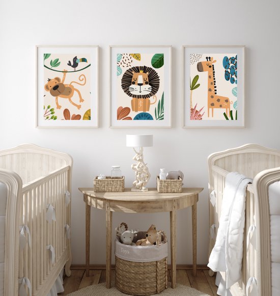 No Filter Ensemble d'affiches pour chambre d'enfant - 3 pièces - Affiches d'animaux Safari - 21x30 cm (A4) - Décoration Chambre de bébé - bohème