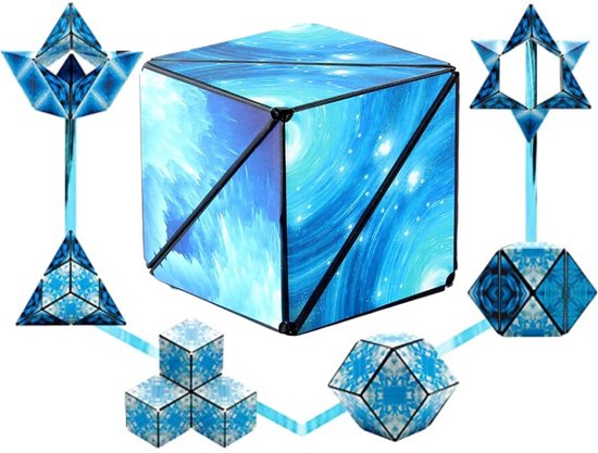 Afbeelding van het spel Magnetische Kubus | Magische Kubus | 3D | Shashibo | Fidget toys | Stress kubus | Van vorm veranderen | 70 vormen maken | Blauw