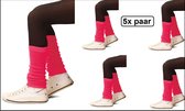 5x Paar Beenwarmers kinderen roze-pink - Carnaval thema feest party fun festival winter