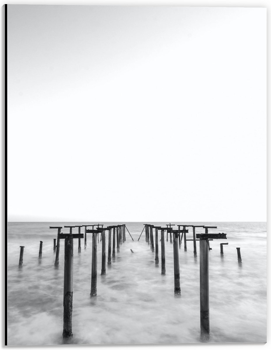 Dibond - Rij Palen in de Zee - 30x40 cm Foto op Aluminium (Wanddecoratie van metaal)
