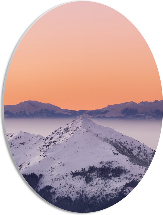 WallClassics - PVC Schuimplaat Ovaal - Piek van een Berg met Sneeuw - 30x40 cm Foto op Ovaal (Met Ophangsysteem)