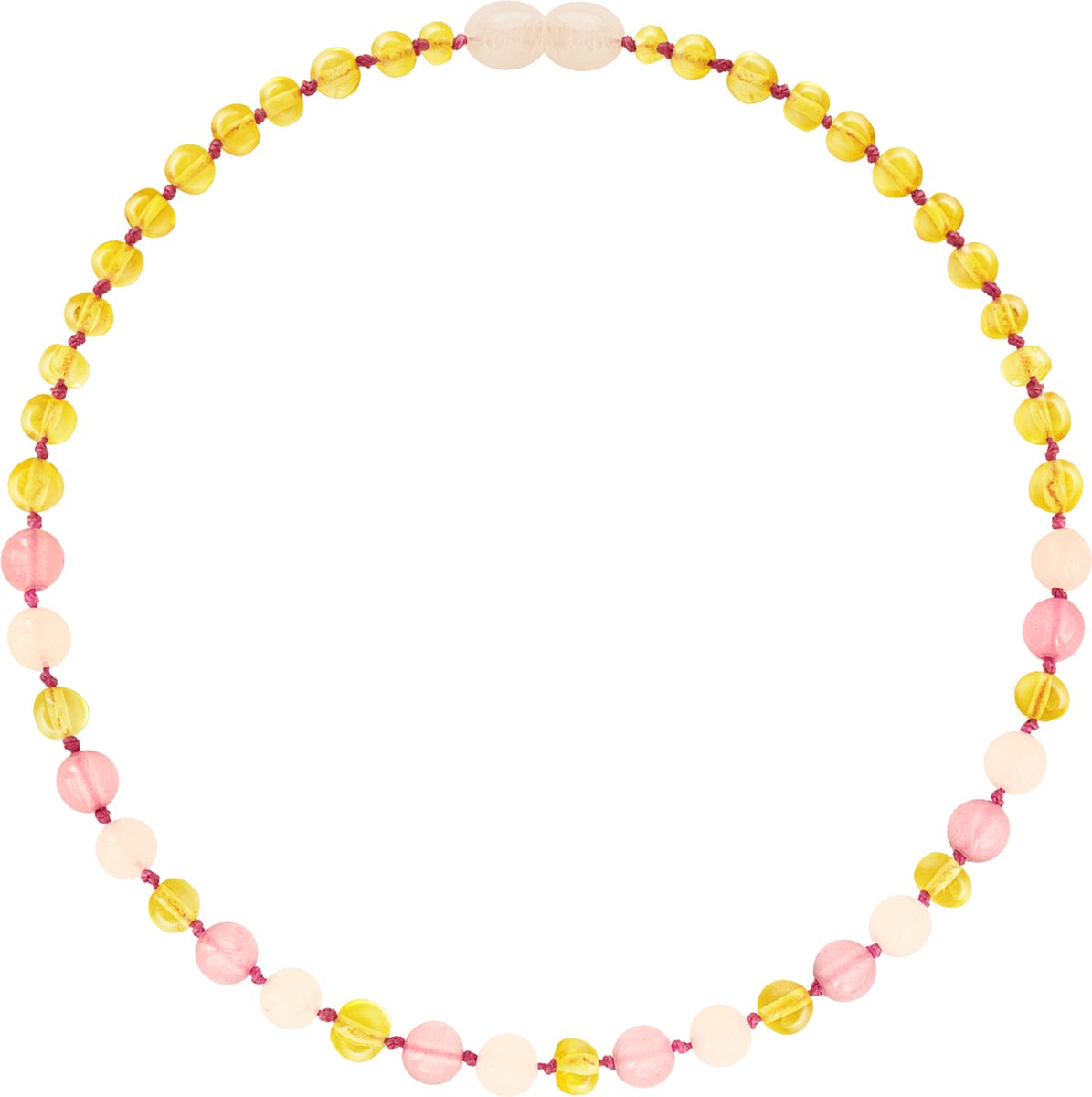 Goedkoopste Amberos Barnsteen Ketting Baby - Originele Baltische barnsteen - Kinderketting - Kraamcadeau - Baby Cadeau - 32 cm - Lemon/Rozenkwarts/Pink Jade