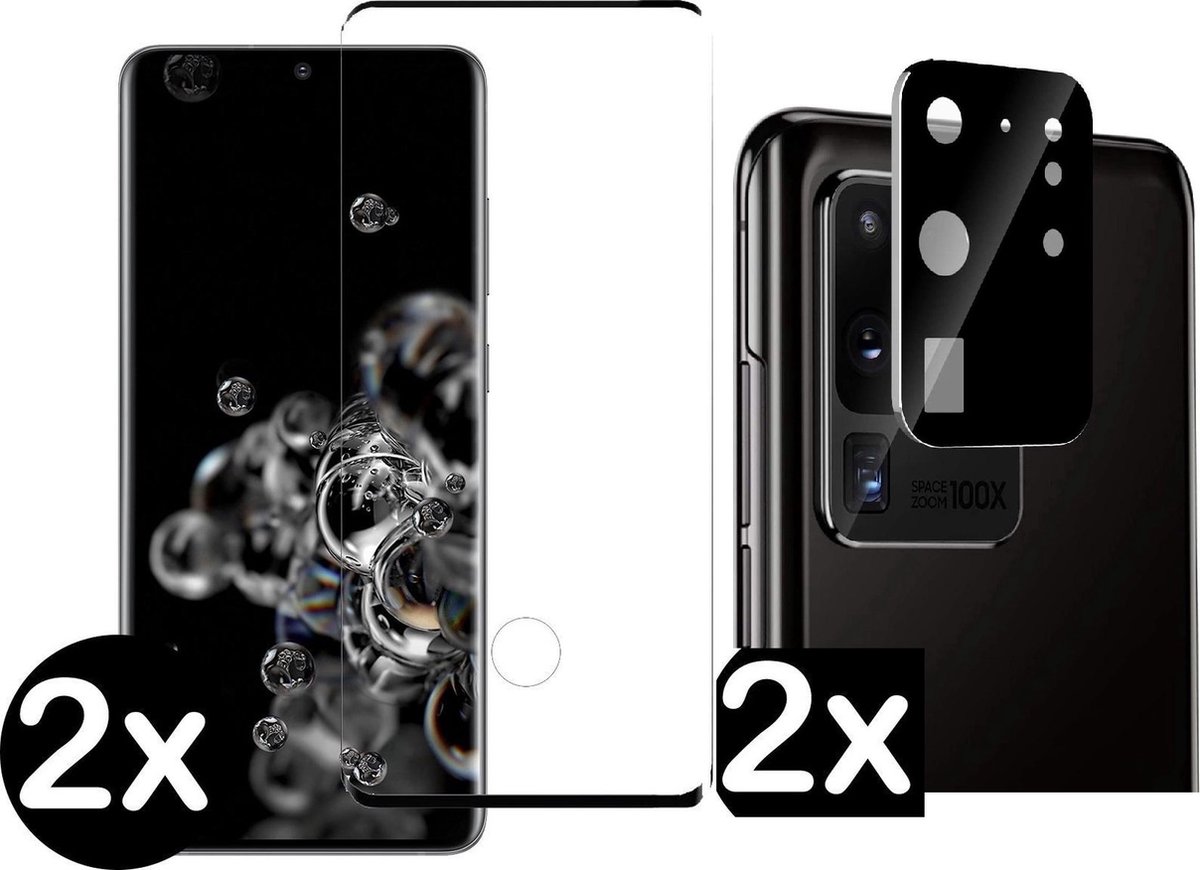Samsung Galaxy S20 Ultra 2x Screenprotector + 2x Camera Protector - Schermbeschermer - Gehard Glas - Volledige Dekking - Compatibel met Vingerafdrukken - 3D Gebogen
