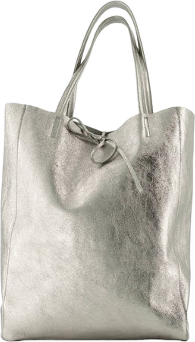 Zilveren Metallic Leren Shopper - Leder - Shoppers - Handtassen - Zilver - Italiaans Leer