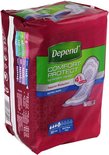 Depend Comfort-Protect pads voor gevoelige blaas, 10 extra pads. Roze verpakking met cirkelpatroon.