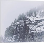 WallClassics - Drapeau - Montagnes enneigées dans la brume - Photo 50x50 cm sur drapeau polyester