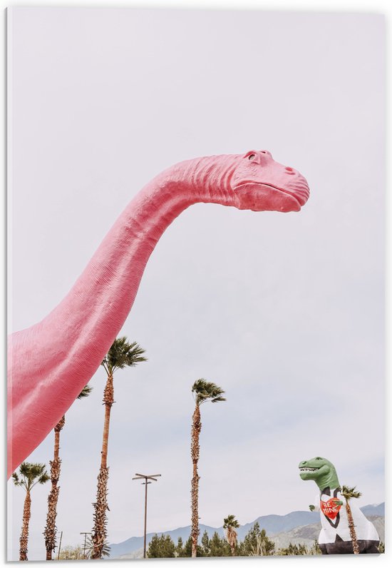 WallClassics - Acrylglas - Roze Dinosaurus - 40x60 cm Foto op Acrylglas (Met Ophangsysteem)