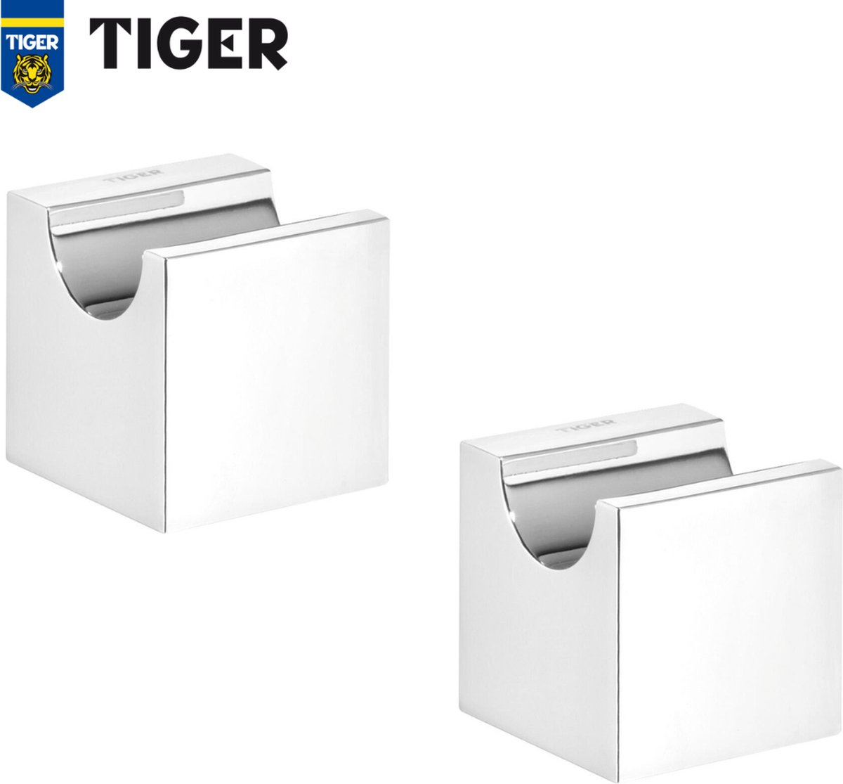 Tiger Nomad handdoekhaak twee stuks groot Chroom 4x4x4.4cm met bevestigingsmateriaal - handdoekhaakjes