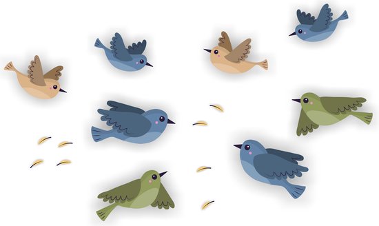Vogel raamsticker set van 9 gekleurde vogels