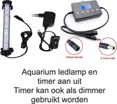 Aquarium ledlamp wit licht 28 cm met tijdschakelaar/dimmer. Schakelt automatisch in van 0-100 % en uit van 100-0 %. Voor dag- en nachtsimulatie. Aquarium verlichting die in het water kan. Op dit product geven we 4 jaar garantie.