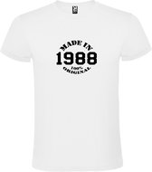 Wit T-Shirt met “Made in 1988 / 100% Original “ Afbeelding Zwart Size S