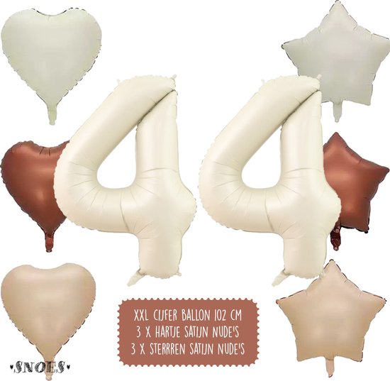 44 Jaar Cijfer Ballon - Snoes - Satijn Creme Nude Ballonnnen - Heliumballon - Folieballonnen