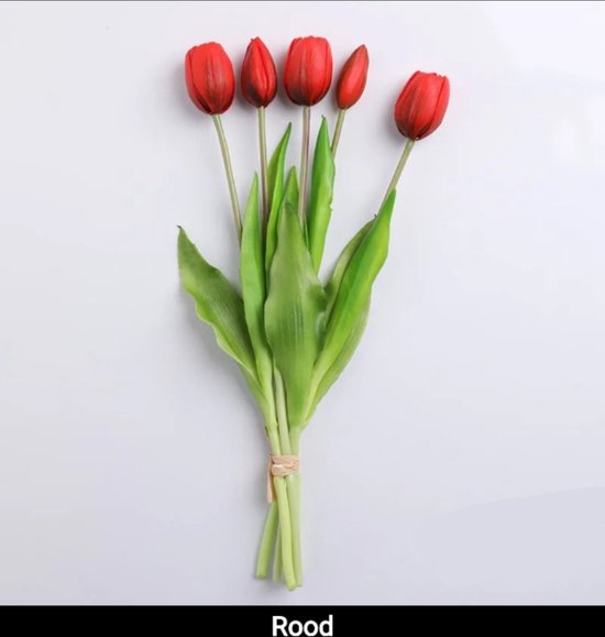 Real Touch Tulips - Red - Real Touch Tulpen - Rood - Tulpen - Kunstbloemen - Kunst Tulpen - Kunst Boeket - Tulp - 40 CM - Zijden Bloemen - Latex Bloem - Bruiloft - Voorjaar - Lente