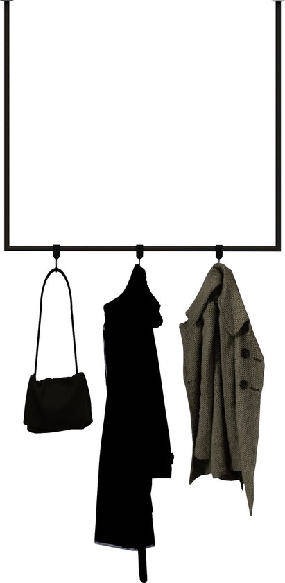 Porte-manteau suspendu MOOYS 100cm (barre ronde) - comprenant 10 cintres en cuir à crochets en S- HOYA Living (porte-manteau de plafond en acier noir - support de plafond - porte-serviettes - porte-vêtements - patères - crochets en S)