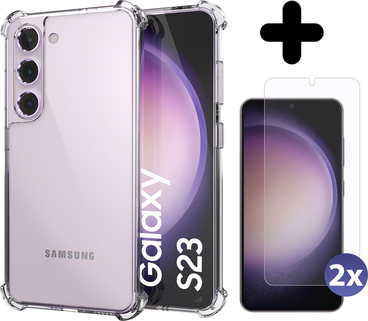 Hoesje geschikt voor Samsung S23 transparant - 2x Samsung galaxy S23 screenprotector - beschermglas case