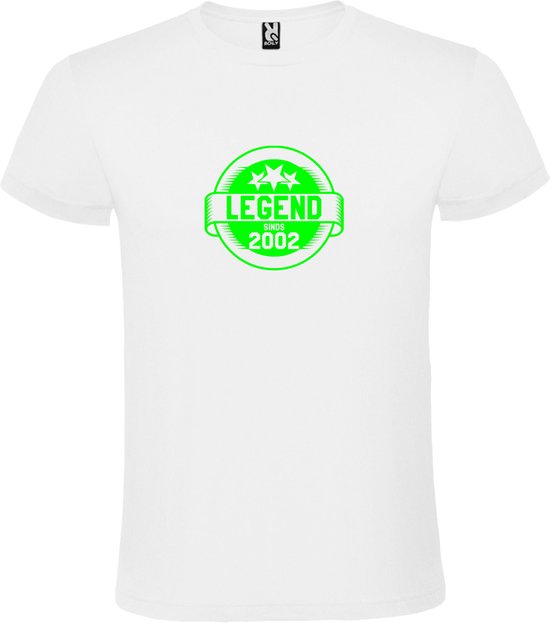 Wit T-Shirt met “Legend sinds 2002 “ Afbeelding Neon Groen Size XS