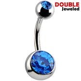 Navelpiercing - Chirurgisch staal - met Blauwe zirkonia stenen - Double Jeweled