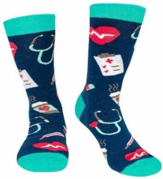 Verpleegkundige sokken - happy nurse socks blauw groen