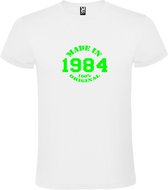 T-Shirt Wit avec Image « Made in 1984 / 100% Original » Vert Fluo Taille XXXXL