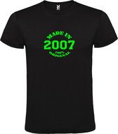 Zwart T-Shirt met “Made in 2007 / 100% Original “ Afbeelding Neon Groen Size M