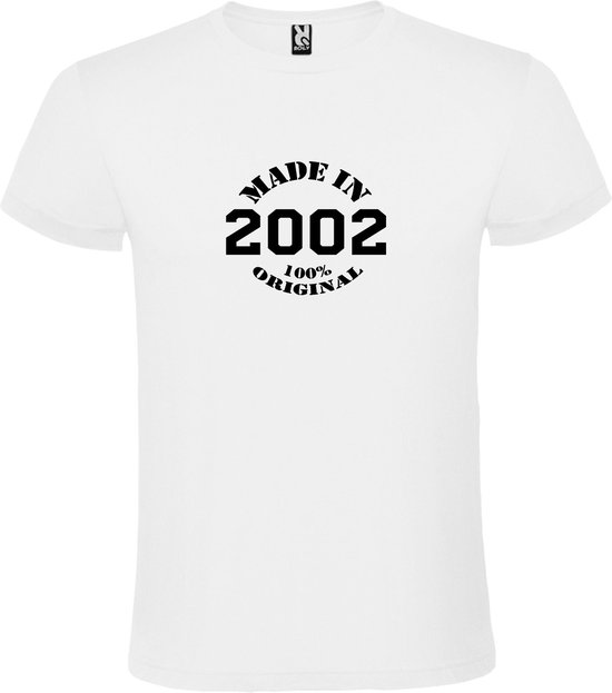 Wit T-Shirt met “Made in 2002 / 100% Original “ Afbeelding Zwart Size XXXL