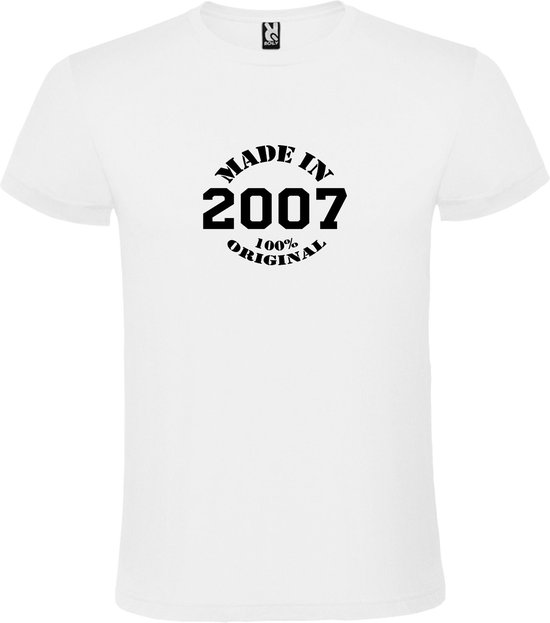 Wit T-Shirt met “Made in 2007 / 100% Original “ Afbeelding Zwart Size XXXXXL