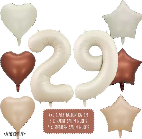 29 Jaar Cijfer Ballon - Snoes - Satijn Creme Nude Ballonnnen - Heliumballon - Folieballonnen