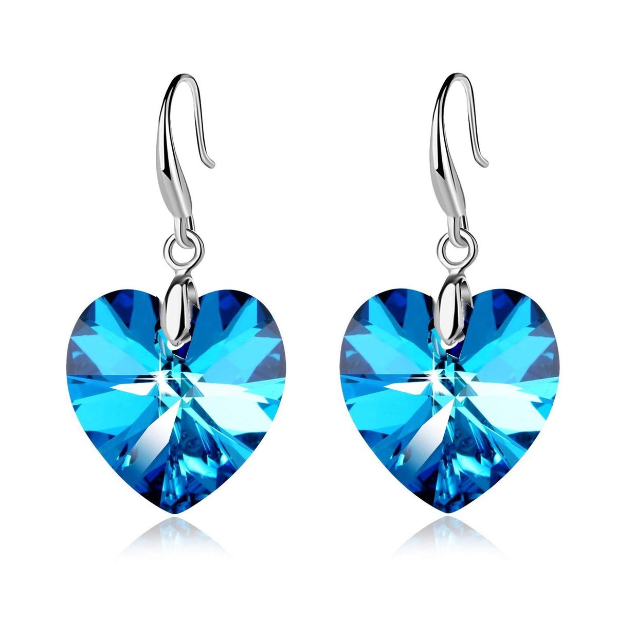Encantada - Oorbellen - Crystal - Hart - 3 cm - Zilverkleur - Blauw