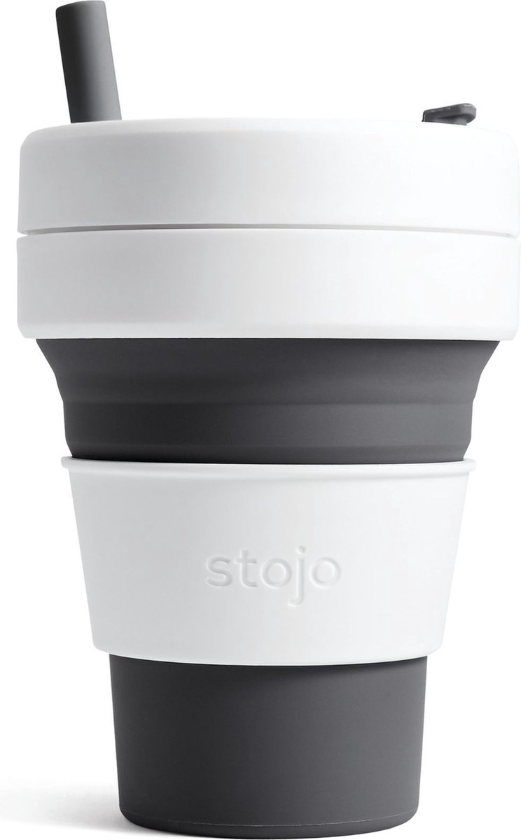 Stojo Pocket Cup - Beker - Opvouwbare koffiebeker - Herbruikbaar 355 ml - Grijs/Wit